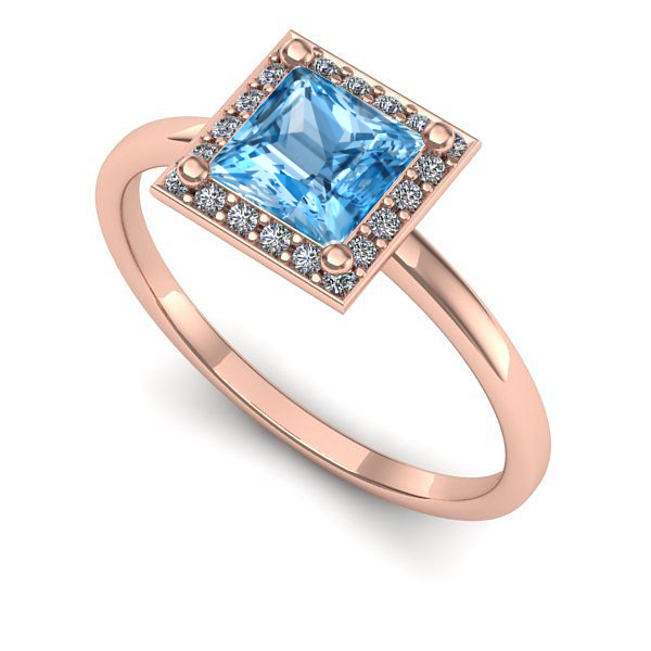 Inel logodna din aur roz cu topaz blue