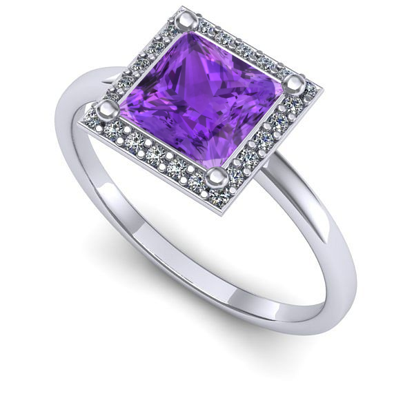 Inel logodna din aur alb cu ametist