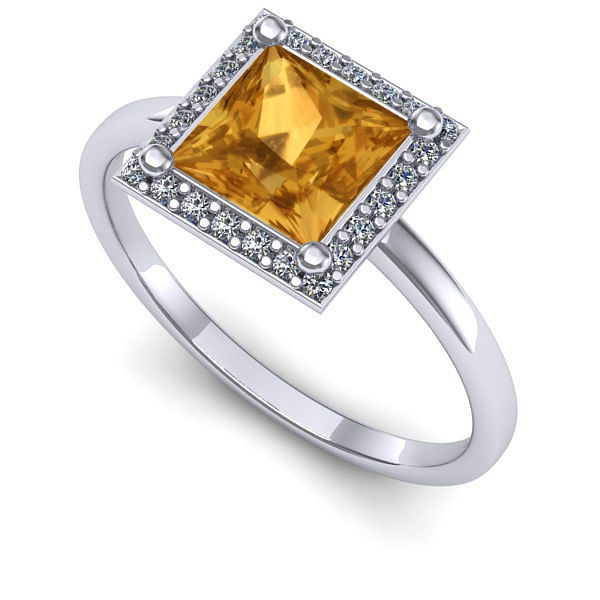 Inel de logodna din aur alb cu citrin