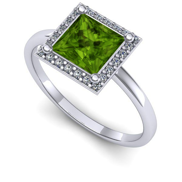 Inel logodna din aur alb cu peridot