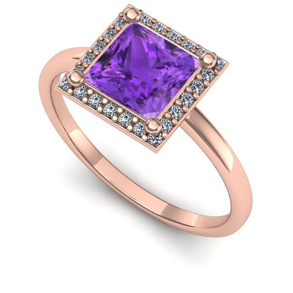 Inel logodna din aur roz cu ametist