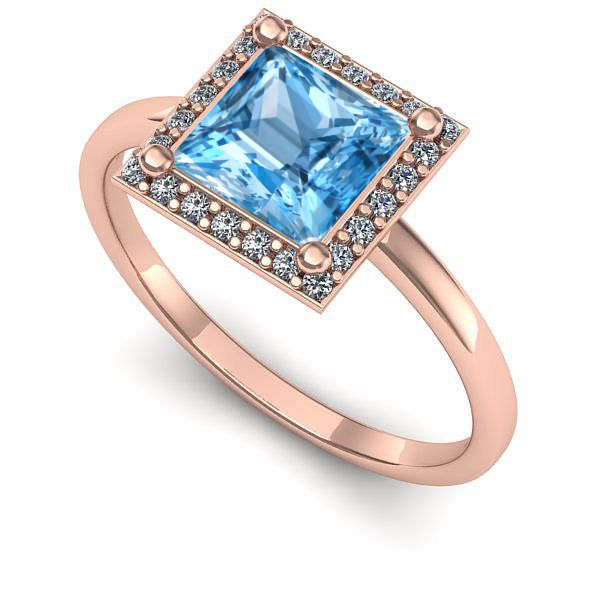 Inel logodna din aur roz cu topaz blue