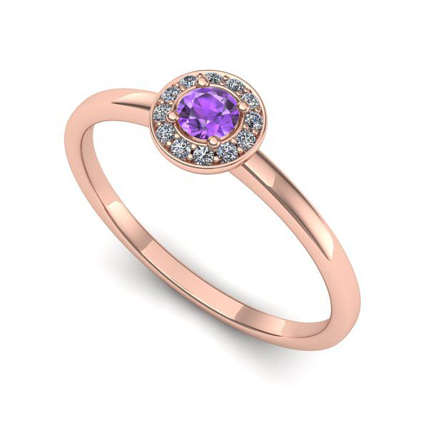 Inel logodna din aur roz cu ametist