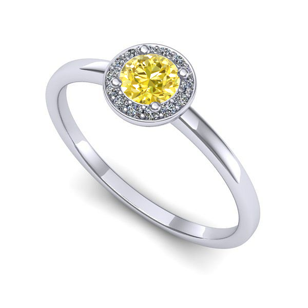 Inel de logodna din aur alb cu safir galben