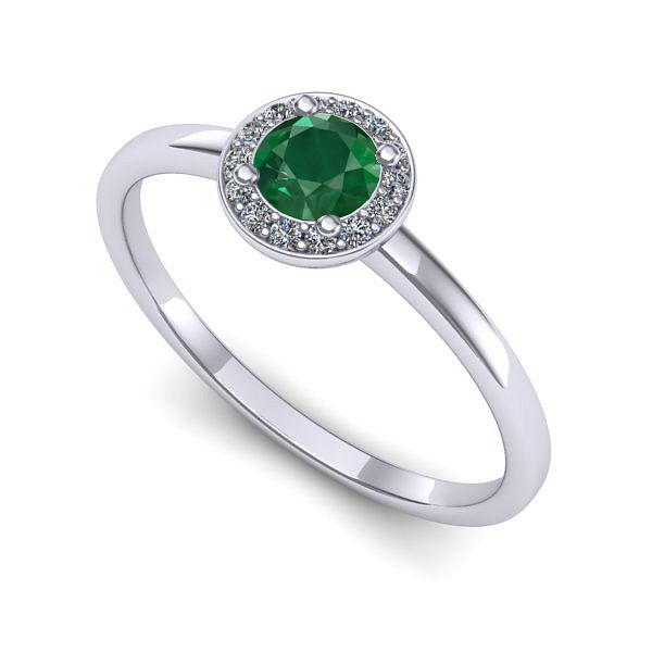 Inel logodna din aur alb cu smarald