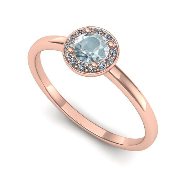 Inel din aur roz cu aquamarin