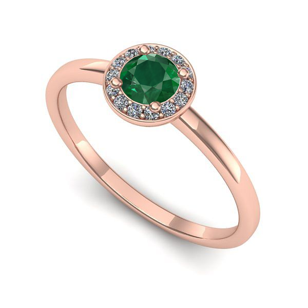 Inel de logodna din aur roz cu smarald