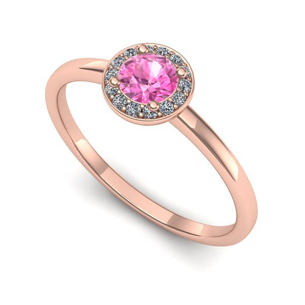 Inel de logodna din aur roz cu safir roz