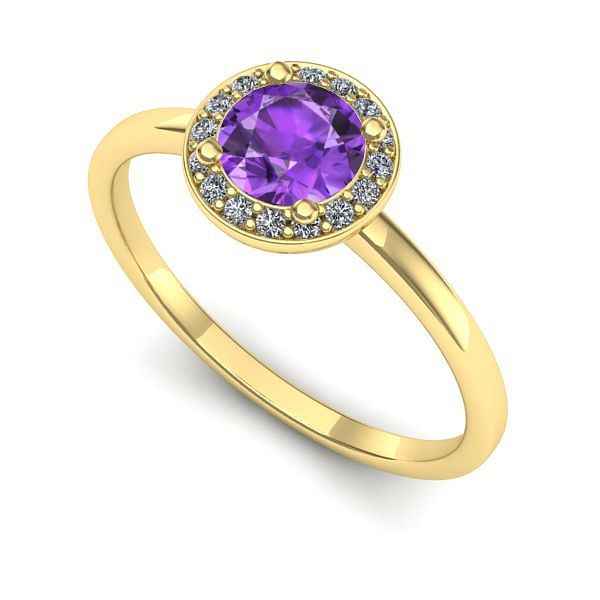 Inel logodna din aur galben cu ametist