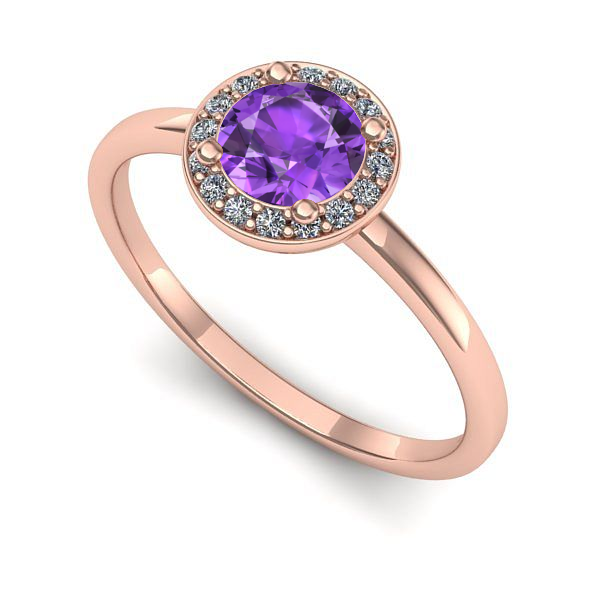 Inel logodna din aur roz cu ametist