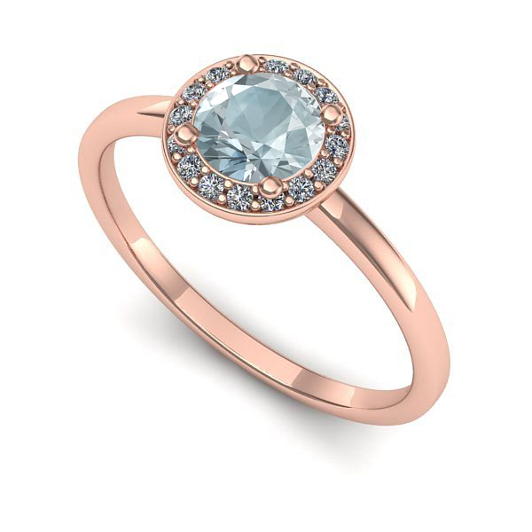 Inel logodna din aur roz cu aquamarin
