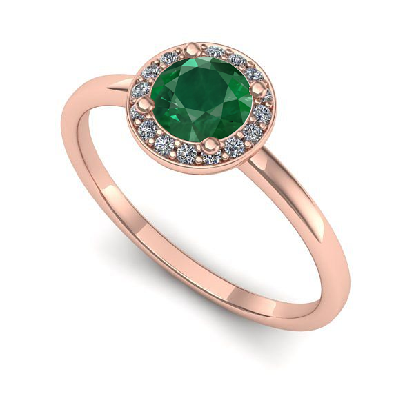 Inel de logodna din aur roz cu smarald
