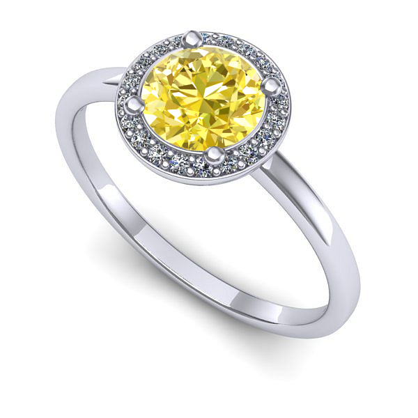 Inel de logodna din aur alb cu safir galben