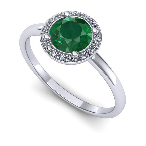 Inel logodna din aur alb cu smarald