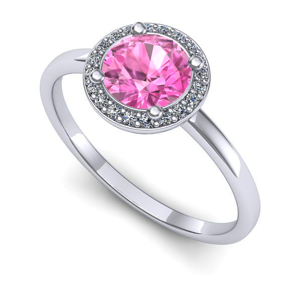 Inel de logodna din aur alb cu safir roz