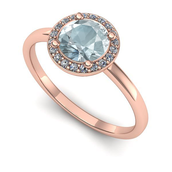 Inel logodna din aur roz cu aquamarin