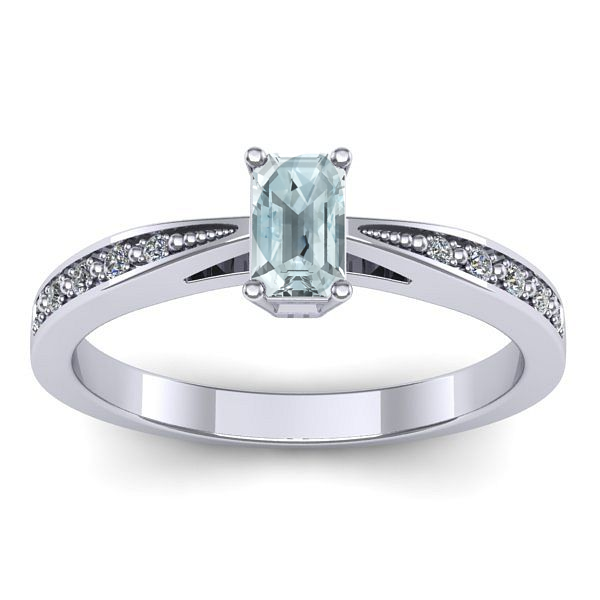 Inel logodna cu aquamarin dreptunghiular