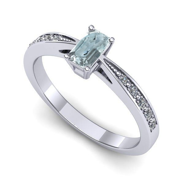 Inel logodna din aur alb cu aquamarin