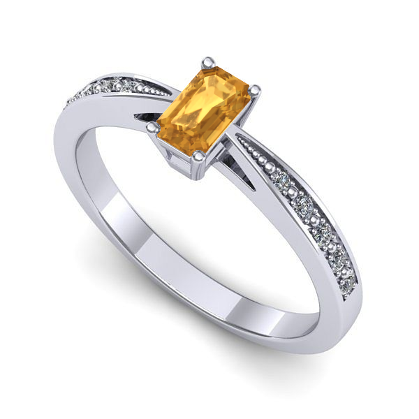 Inel logodna din aur alb cu citrin