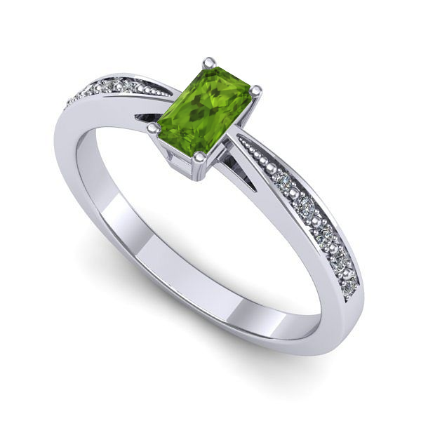 Inel de logodna din aur alb cu peridot