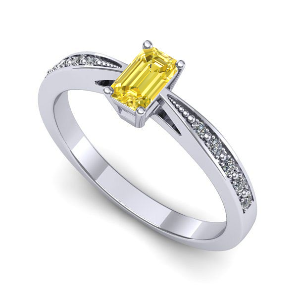 Inel logodna din aur alb cu safir galben