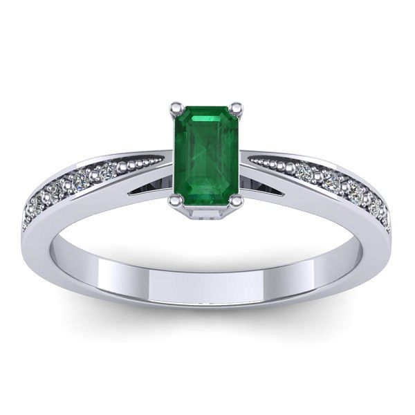 Inel logodna cu smarald dreptunghiular