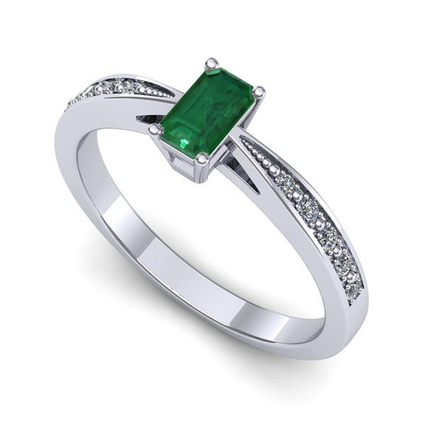 Inel logodna din aur alb cu smarald