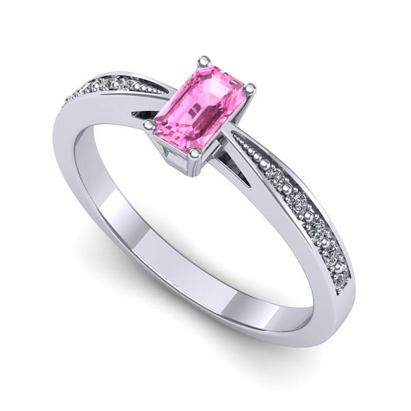 Inel de logodna din aur alb cu safir roz