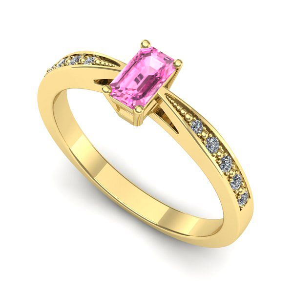 Inel logodna din aur galben cu safir roz