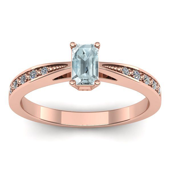 Inel logodna cu aquamarin dreptunghiular