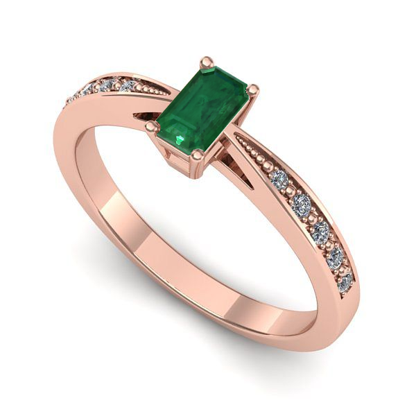 Inel de logodna din aur roz cu smarald
