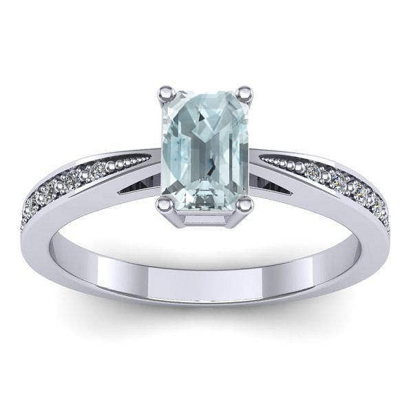 Inel logodna cu aquamarin dreptunghiular