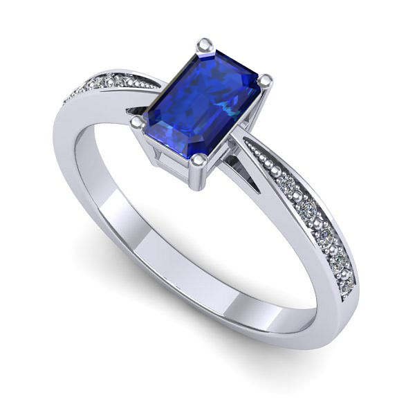 Inel logodna din aur alb cu safir