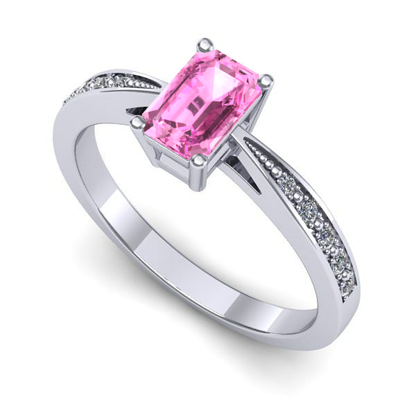 Inel de logodna din aur alb cu safir roz