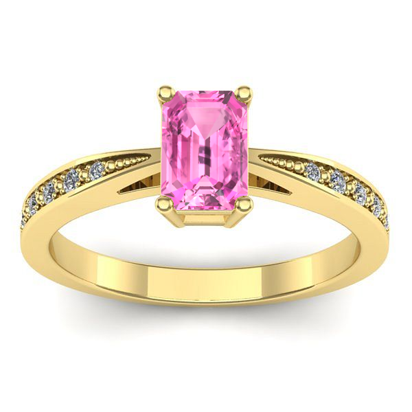 Inel logodna cu safir roz dreptunghiular