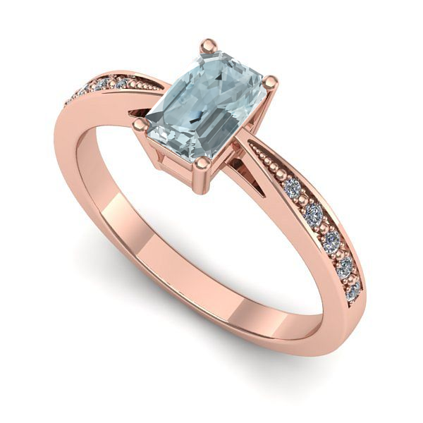 Inel din aur roz cu aquamarin