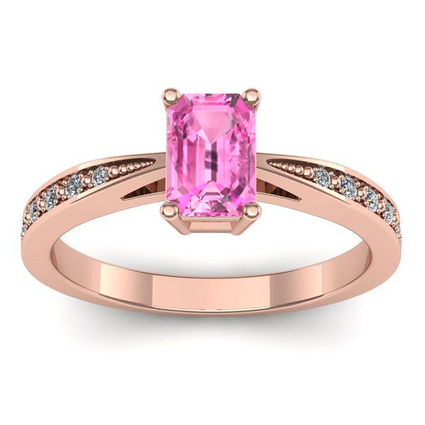 Inel logodna cu safir roz dreptunghiular