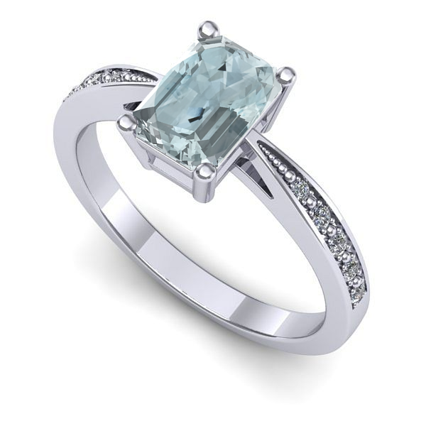 Inel logodna din aur alb cu aquamarin