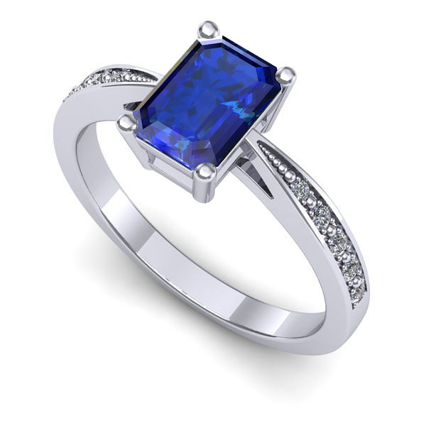 Inel de logodna din aur alb cu safir