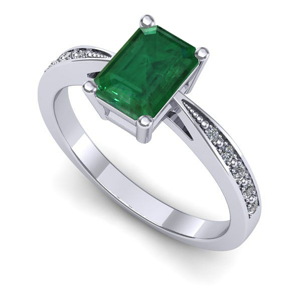 Inel logodna din aur alb cu smarald