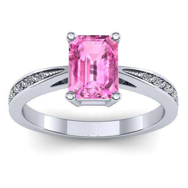 Inel logodna cu safir roz dreptunghiular