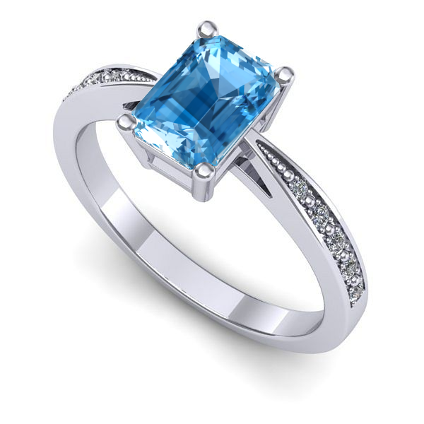 Inel de logodna din aur alb cu topaz blue