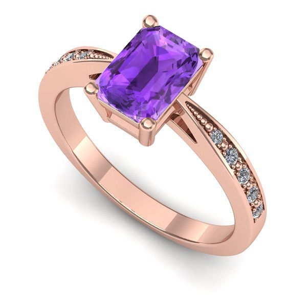 Inel de logodna din aur roz cu ametist