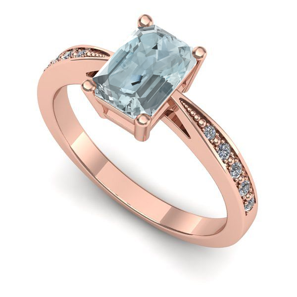 Inel din aur roz cu aquamarin