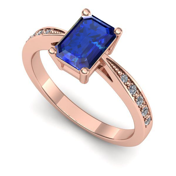 Inel de logodna din aur roz cu safir