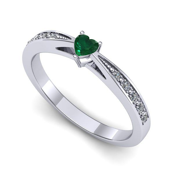 Inel logodna din aur alb cu smarald