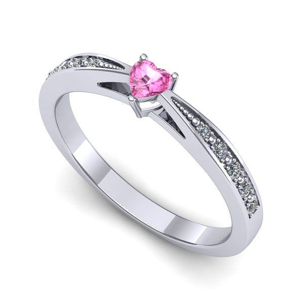 Inel logodna din aur alb cu safir roz