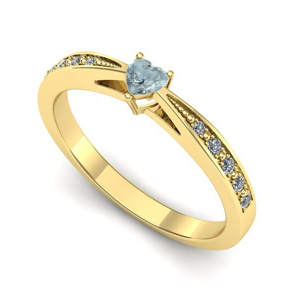 Inel logodna din aur galben cu aquamarin
