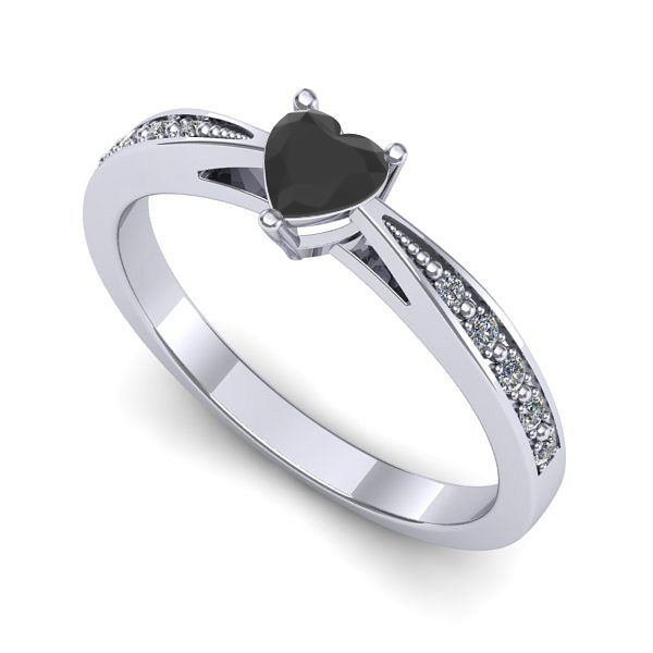 Inel de logodna din aur alb cu diamant negru