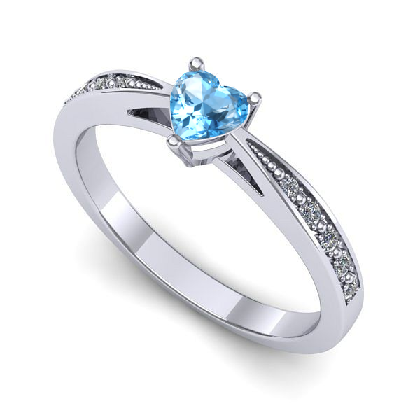 Inel logodna din aur alb cu topaz blue